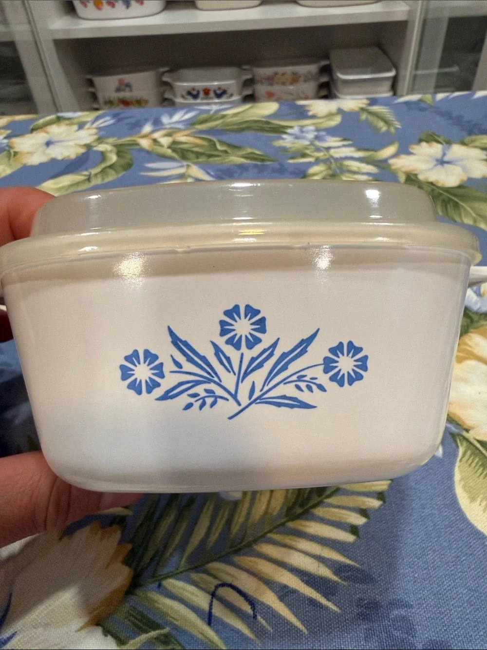 Corningware White Casserole with Blue Cornflower Design and Plastic Lid